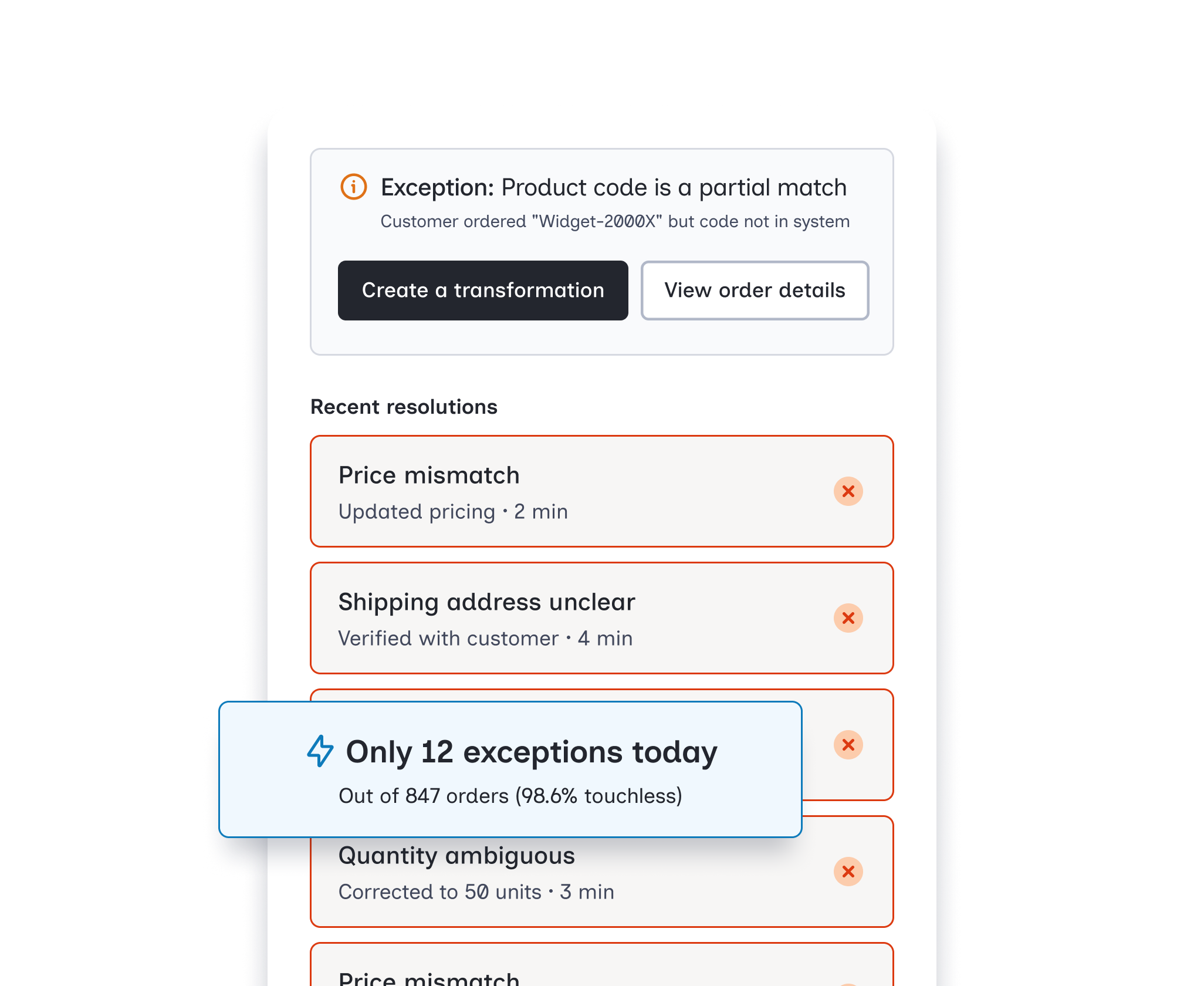 Displaying recent resolutions in a list